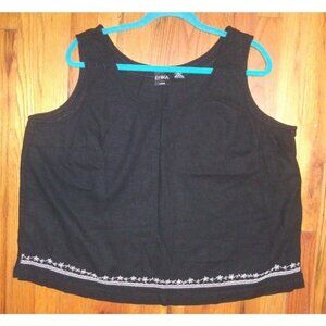 Women’s Linen Blend top sleeveless 1X Boxy Erika embroidered black tank top EUC
